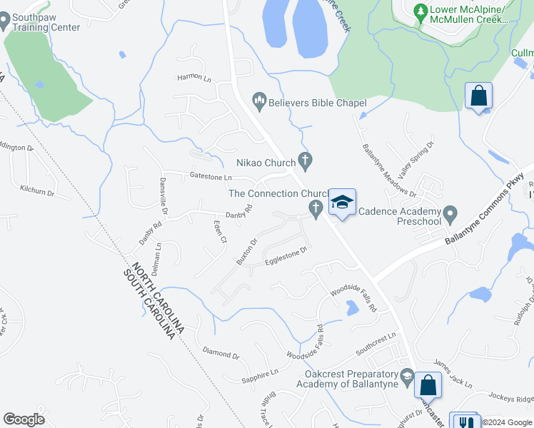 map of restaurants, bars, coffee shops, grocery stores, and more near 12228 Lullingstone Road in Pineville
