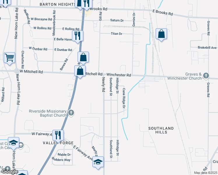 map of restaurants, bars, coffee shops, grocery stores, and more near 3483 Southland Street in Memphis