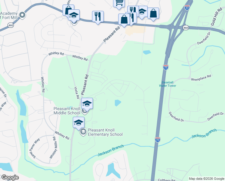 map of restaurants, bars, coffee shops, grocery stores, and more near 1800-1970 Vista Road in Fort Mill