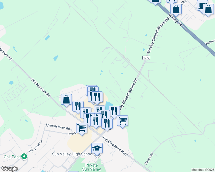 map of restaurants, bars, coffee shops, grocery stores, and more near 5328 Rosetta Drive in Monroe