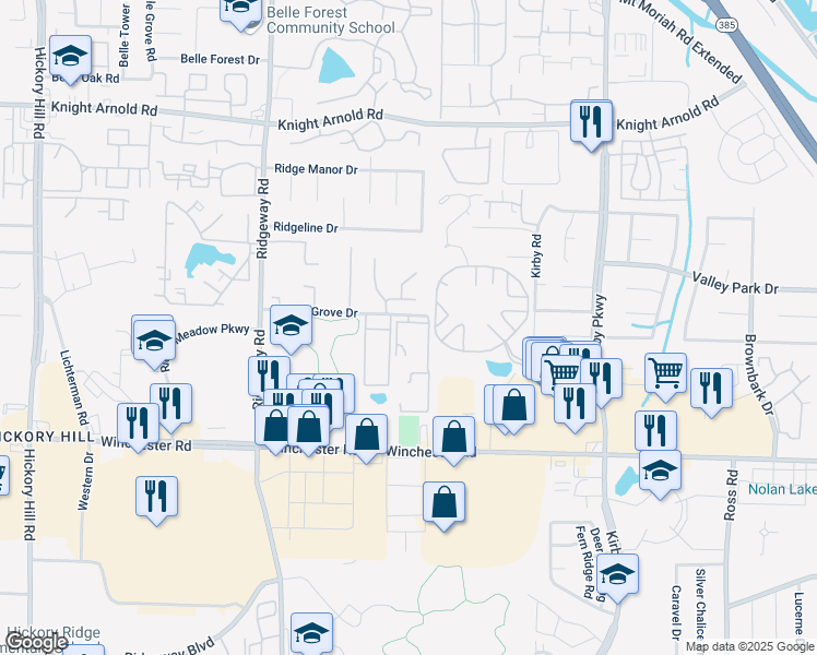 map of restaurants, bars, coffee shops, grocery stores, and more near 6355 Briar Patch Lane in Memphis