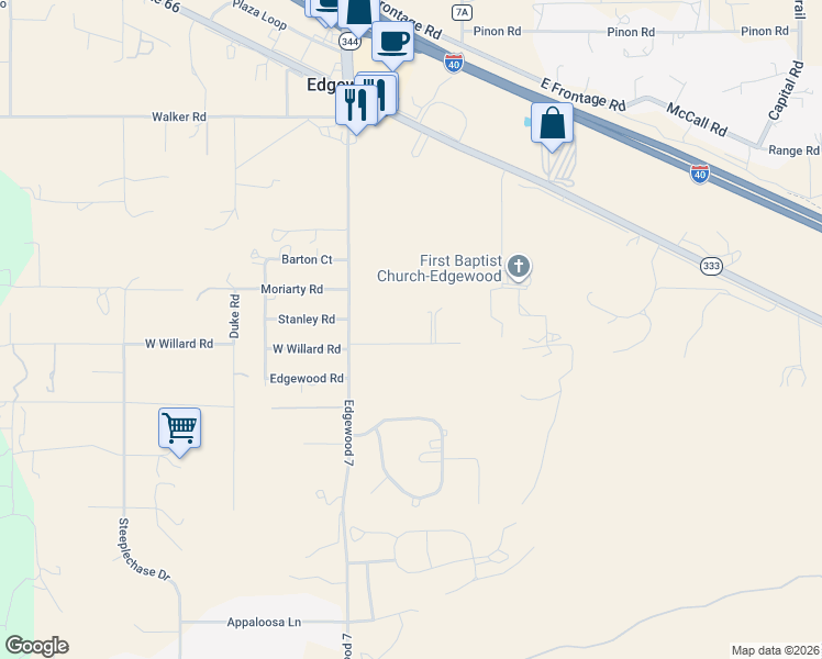map of restaurants, bars, coffee shops, grocery stores, and more near 13 East Willard Road in Edgewood