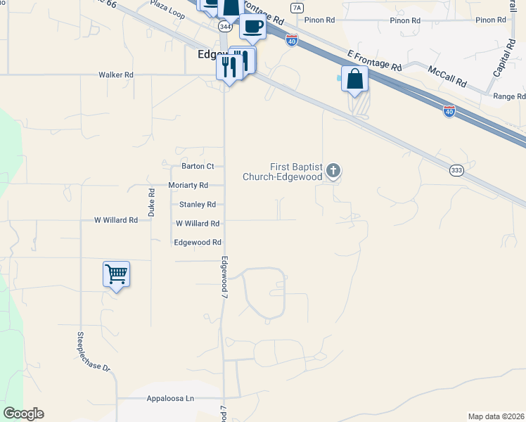 map of restaurants, bars, coffee shops, grocery stores, and more near 13 East Willard Road in Edgewood