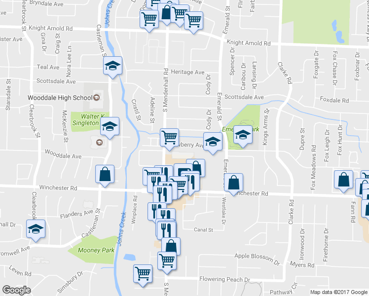 map of restaurants, bars, coffee shops, grocery stores, and more near 5375 Newberry Avenue in Memphis