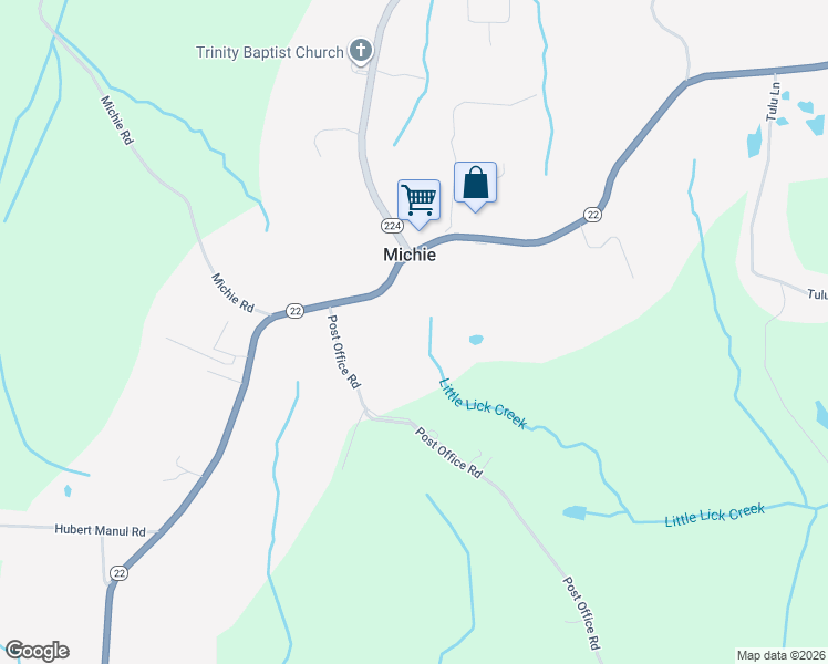 map of restaurants, bars, coffee shops, grocery stores, and more near 5922 Tennessee 22 in Michie