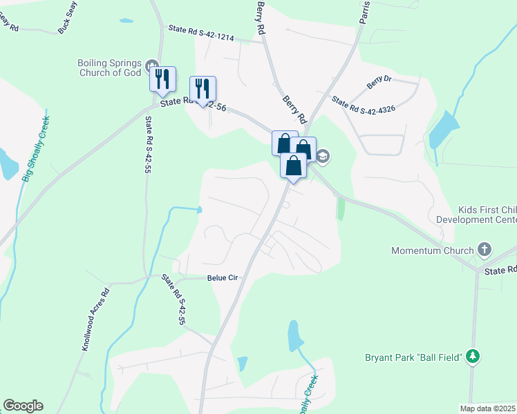 map of restaurants, bars, coffee shops, grocery stores, and more near 408 Hunting Crest Court in Boiling Springs
