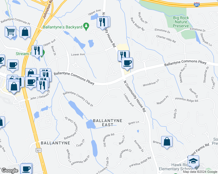 map of restaurants, bars, coffee shops, grocery stores, and more near 10930 Lederer Avenue in Charlotte