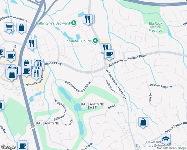 map of restaurants, bars, coffee shops, grocery stores, and more near 10930 Lederer Avenue in Charlotte