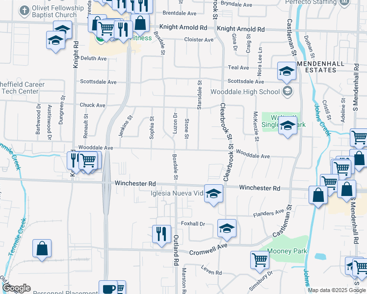 map of restaurants, bars, coffee shops, grocery stores, and more near 3479 Stone Street in Memphis