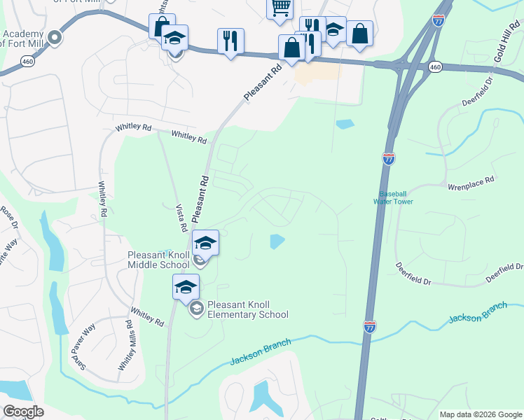map of restaurants, bars, coffee shops, grocery stores, and more near 1800-1970 Vista Road in Fort Mill