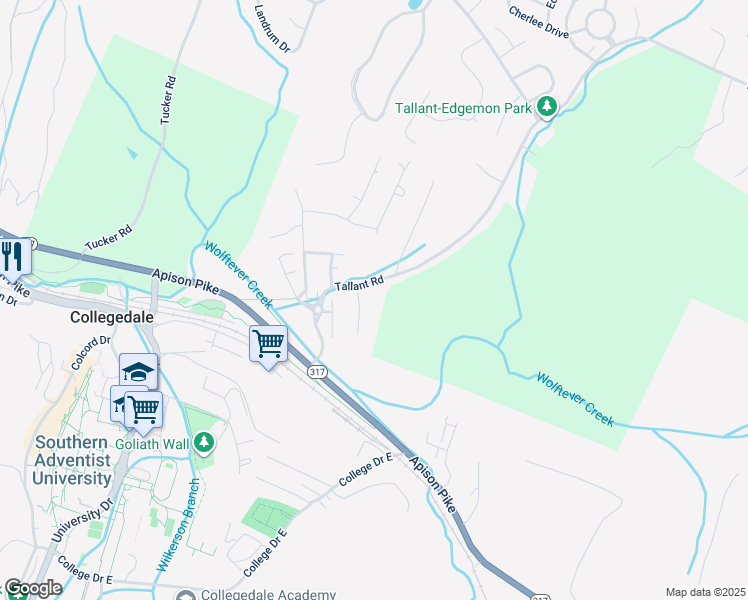 map of restaurants, bars, coffee shops, grocery stores, and more near 5256 Loblolly Lane in Ooltewah