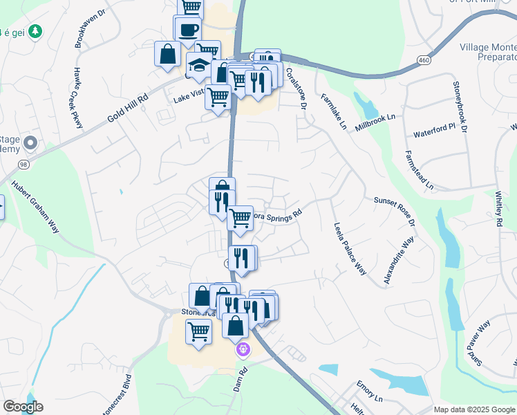 map of restaurants, bars, coffee shops, grocery stores, and more near 108 Chimney Rock Lane in Fort Mill