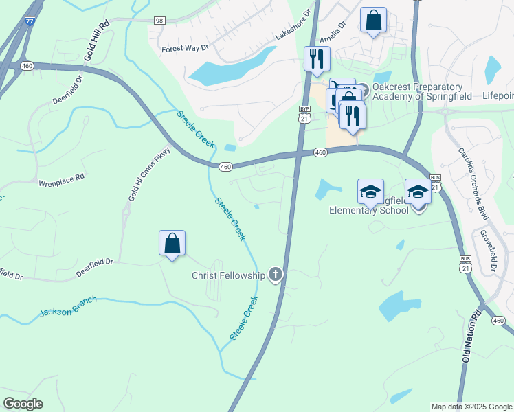 map of restaurants, bars, coffee shops, grocery stores, and more near 1773 U.S. 21 in Fort Mill