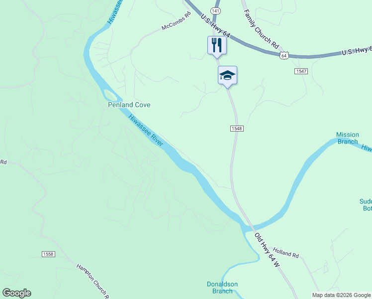 map of restaurants, bars, coffee shops, grocery stores, and more near 260 Paradise Road in Murphy