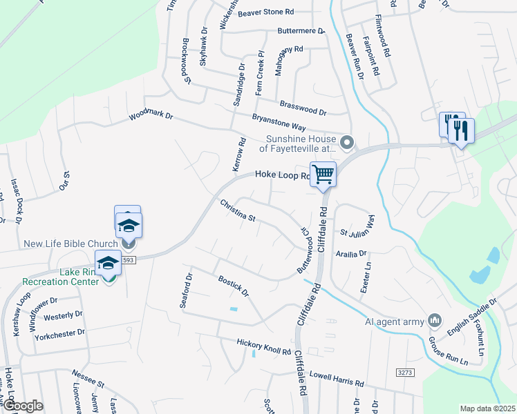 map of restaurants, bars, coffee shops, grocery stores, and more near 1138 Butterwood Circle in Fayetteville