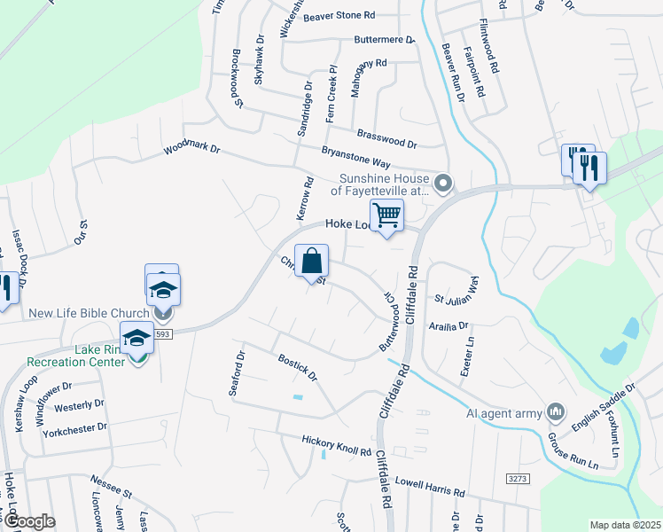 map of restaurants, bars, coffee shops, grocery stores, and more near 1138 Butterwood Circle in Fayetteville