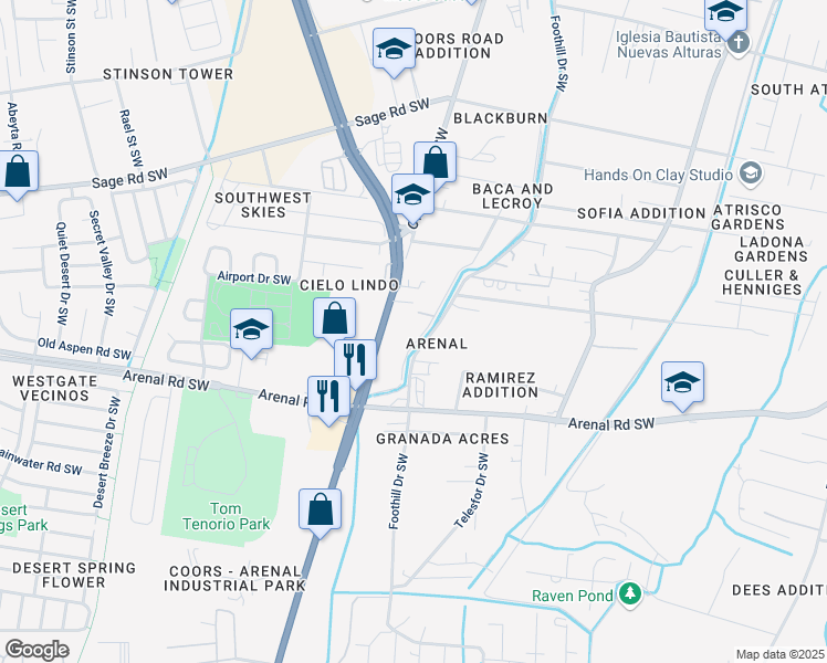 map of restaurants, bars, coffee shops, grocery stores, and more near 3914 Foothill Drive Southwest in Albuquerque