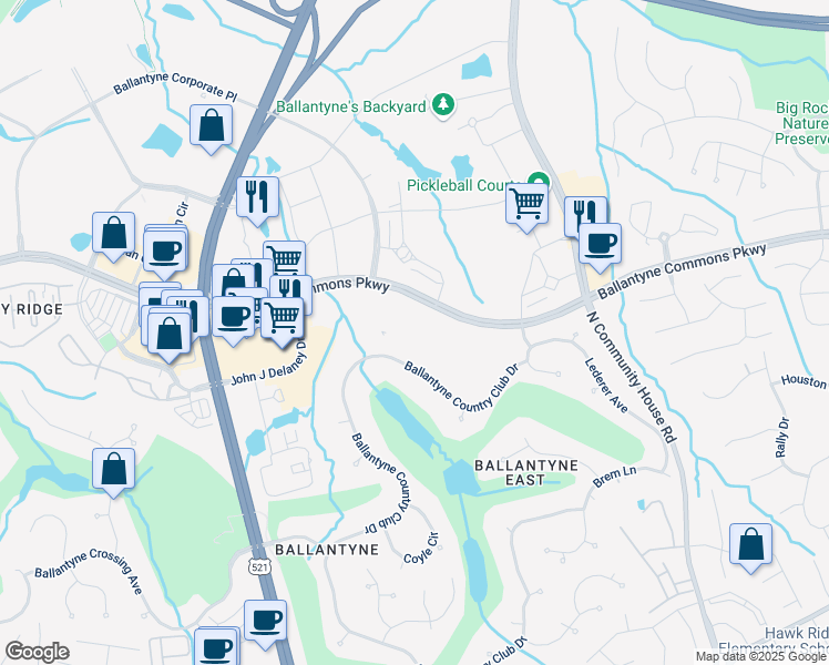 map of restaurants, bars, coffee shops, grocery stores, and more near 13810 Summit Commons Boulevard in Charlotte