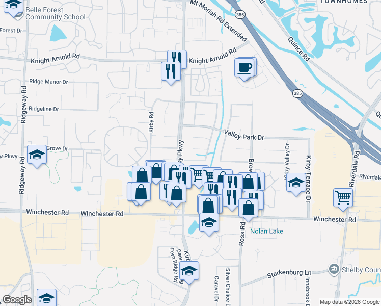 map of restaurants, bars, coffee shops, grocery stores, and more near 6624 Imperial Oak Drive in Memphis