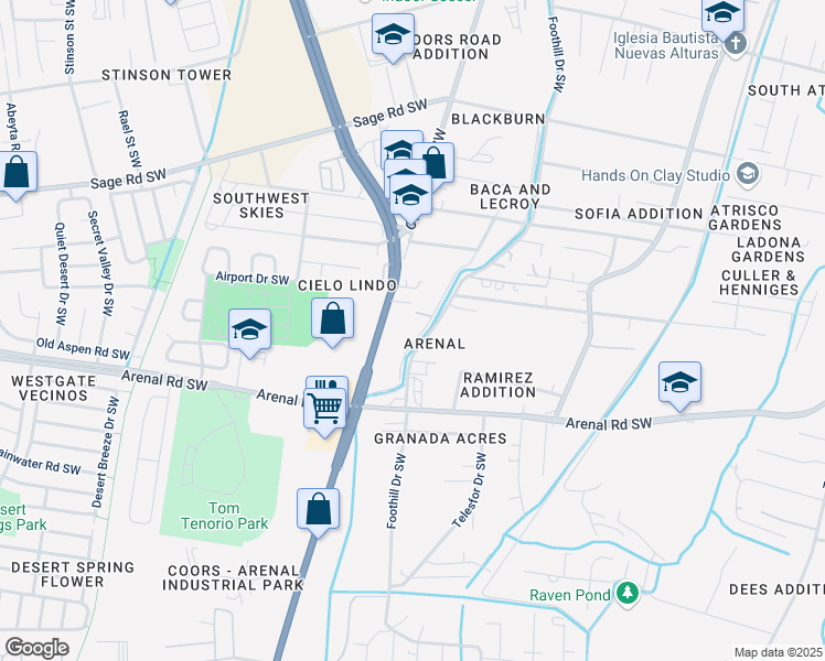 map of restaurants, bars, coffee shops, grocery stores, and more near 3914 Foothill Drive Southwest in Albuquerque