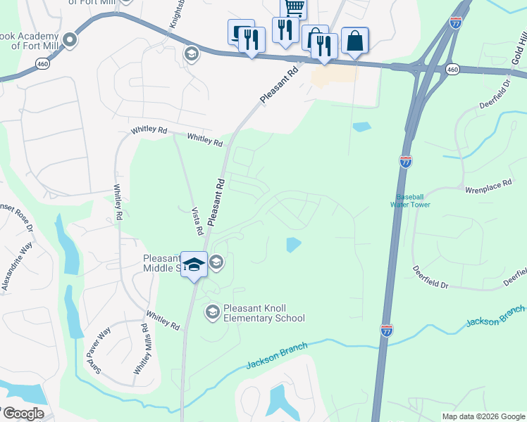 map of restaurants, bars, coffee shops, grocery stores, and more near 1874 Vista Road in Fort Mill