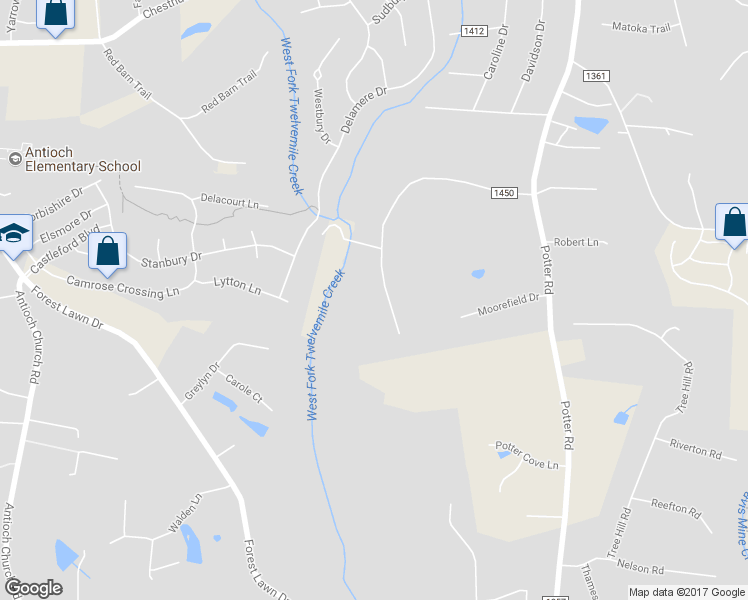 map of restaurants, bars, coffee shops, grocery stores, and more near 717 Raintree Drive in Matthews