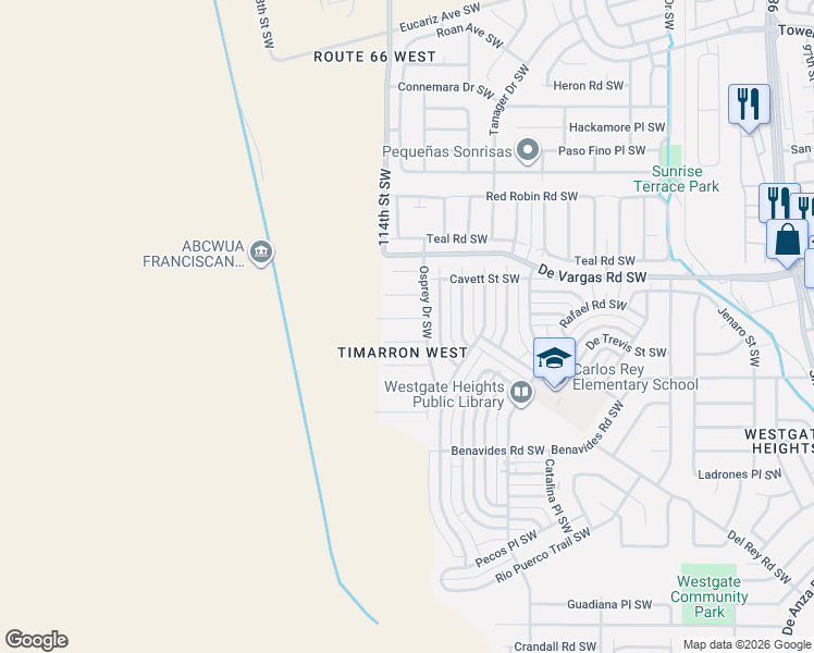 map of restaurants, bars, coffee shops, grocery stores, and more near 11205 Egret Court Southwest in Albuquerque