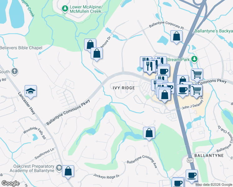 map of restaurants, bars, coffee shops, grocery stores, and more near 11502 Corliss Avenue in Charlotte