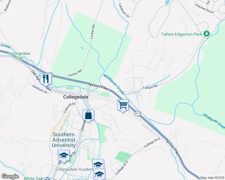 map of restaurants, bars, coffee shops, grocery stores, and more near 5237 Tallant Road in Ooltewah