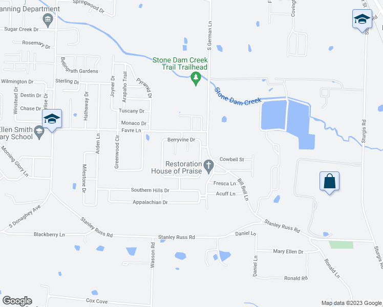 map of restaurants, bars, coffee shops, grocery stores, and more near 1640 Buckhorn Circle in Conway