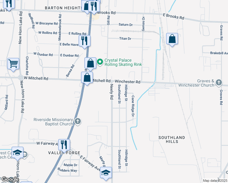 map of restaurants, bars, coffee shops, grocery stores, and more near 3470 Neely Road in Memphis