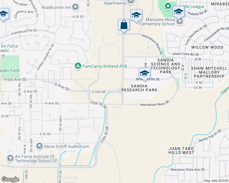 map of restaurants, bars, coffee shops, grocery stores, and more near 2000 Wyoming Boulevard Southeast in Albuquerque