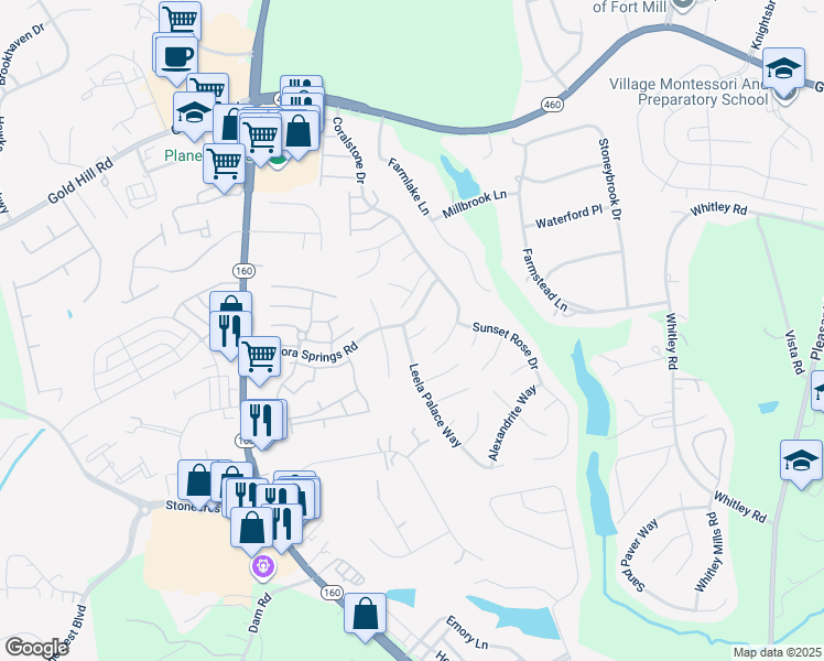 map of restaurants, bars, coffee shops, grocery stores, and more near 4103 Desert Rose Court in Fort Mill