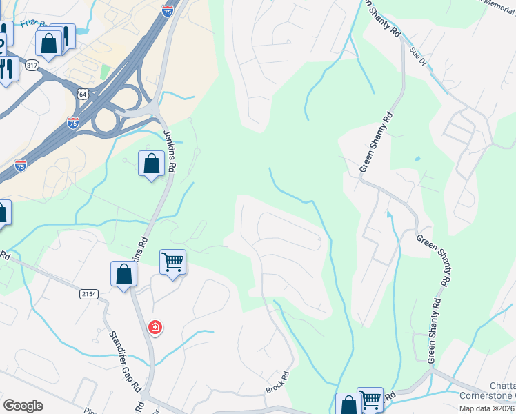 map of restaurants, bars, coffee shops, grocery stores, and more near 4098 Brock Road in Chattanooga