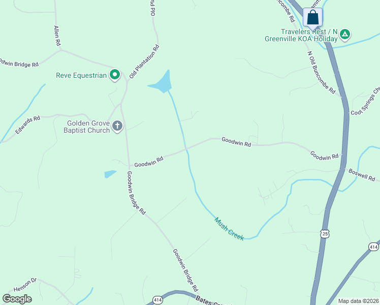 map of restaurants, bars, coffee shops, grocery stores, and more near 313 Goodwin Road in Travelers Rest