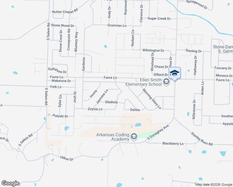 map of restaurants, bars, coffee shops, grocery stores, and more near 1740 Wysteria Lane in Conway