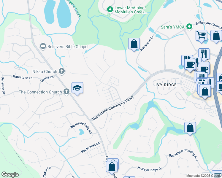 map of restaurants, bars, coffee shops, grocery stores, and more near 11209 Blue Cedar Lane in Charlotte