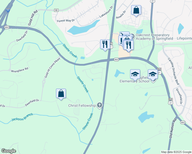 map of restaurants, bars, coffee shops, grocery stores, and more near 1773 U.S. 21 in Fort Mill