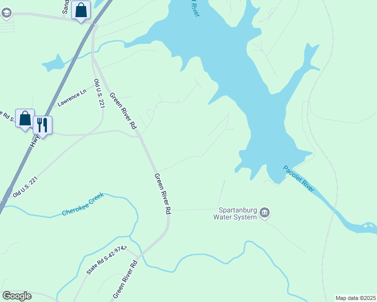 map of restaurants, bars, coffee shops, grocery stores, and more near 174 Abbey Lane in Chesnee