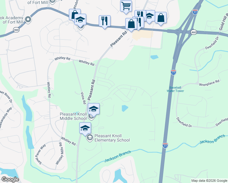map of restaurants, bars, coffee shops, grocery stores, and more near 1800-1970 Vista Road in Fort Mill