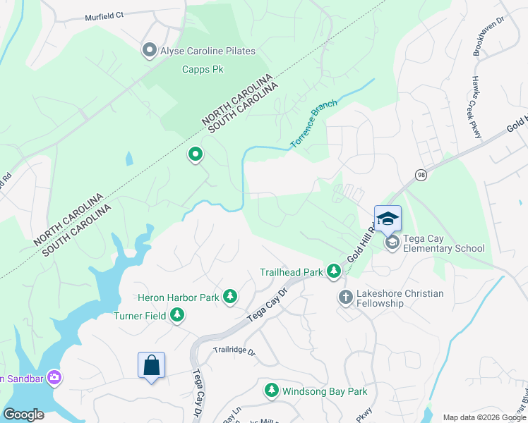 map of restaurants, bars, coffee shops, grocery stores, and more near 160 Amber Woods Drive in Tega Cay
