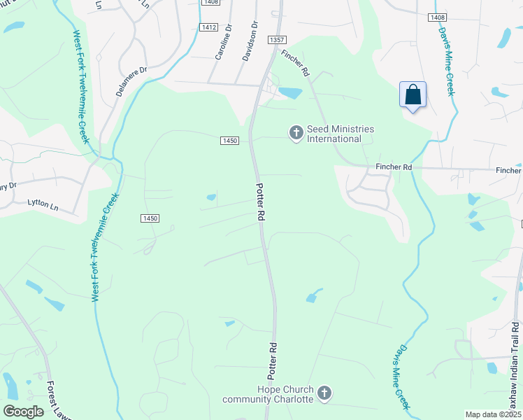 map of restaurants, bars, coffee shops, grocery stores, and more near 8301 Potter Road in Matthews