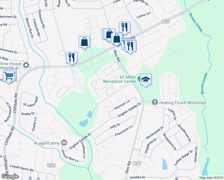 map of restaurants, bars, coffee shops, grocery stores, and more near 8378 Olted Road in Fayetteville