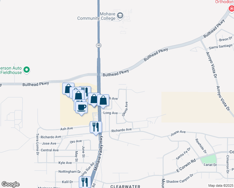 map of restaurants, bars, coffee shops, grocery stores, and more near 1787 North Avenue in Bullhead City