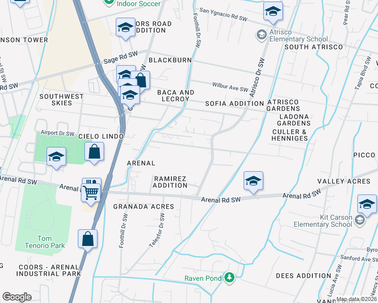 map of restaurants, bars, coffee shops, grocery stores, and more near 1815 Atrisco Drive Southwest in Albuquerque