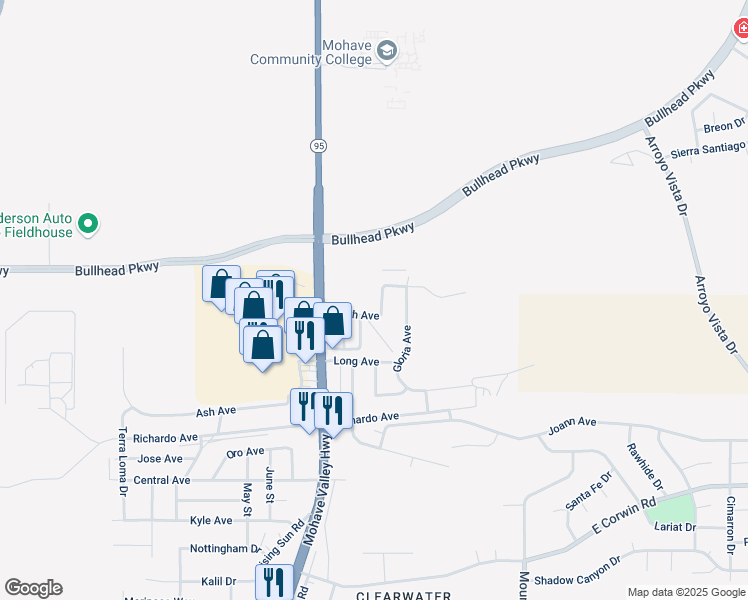 map of restaurants, bars, coffee shops, grocery stores, and more near 1774 North Avenue in Bullhead City