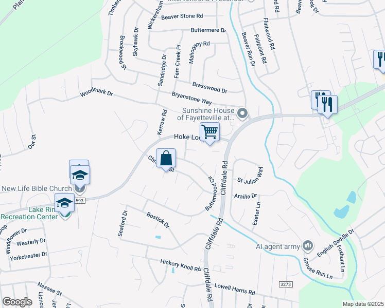 map of restaurants, bars, coffee shops, grocery stores, and more near 1108 Titus Court in Fayetteville
