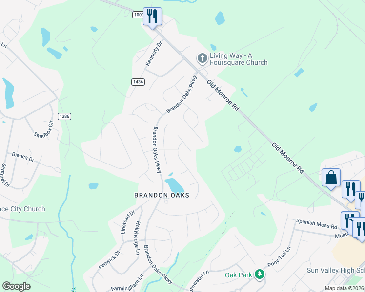 map of restaurants, bars, coffee shops, grocery stores, and more near 3745 Waters Reach Lane in Indian Trail