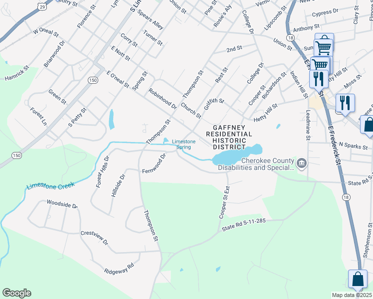 map of restaurants, bars, coffee shops, grocery stores, and more near 829 State Road S-11-111 in Gaffney