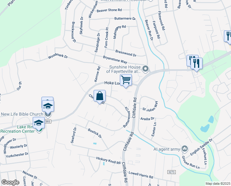 map of restaurants, bars, coffee shops, grocery stores, and more near 1108 Titus Court in Fayetteville